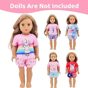 18 Inch American Girl Doll Summer Short Sleeve Pajamas Bald Doll Dress-Up Shorts Set, Kids Sleepwear, Toy Accessories