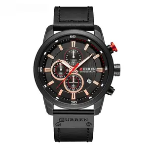 CURREN Men's Chronograph Watch Vegan Leather Strap Metallic Buckle Quartz Movement Business Casual Weekend Essential Amazon Best Seller TikTok Viral Fashion