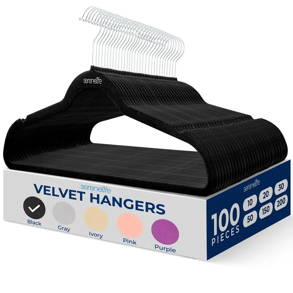 100 Pack Velvet Hangers - Black | Heavy-Duty Non-Slip Closet Hangers with 360° Swivel Metal Hook - Ultra-Thin Space Saving Clothes Hangers for Coats, Shirts & More - Everyday Home Essentials