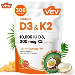 VEV Corefeel Vitamin D3 K2 10,000 IU, 200 mcg K2, 300 Coconut Oil Softgels, 2 in 1 Vitamins Supplement D & K (Include MK7), Easy to Swallow, Supports Calcium Absorption, Bone Health Dietary Fitness