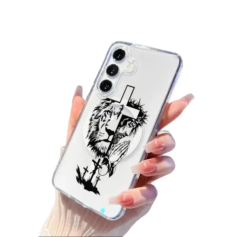 Lion King Jesus Cross Praying Hands Crucifixion Symbol Faith Hot HD Clear Shockproof Transparent Acrylic Magnetic Printed.Galaxy S26 S25 S24 S23 S22 S21 S20 Fe Plus Ultra Edge S10E A57 A56 A55 A54 A37 A36 A35 A34 A26 A25 A24 A23 A17 A16 A15 A14