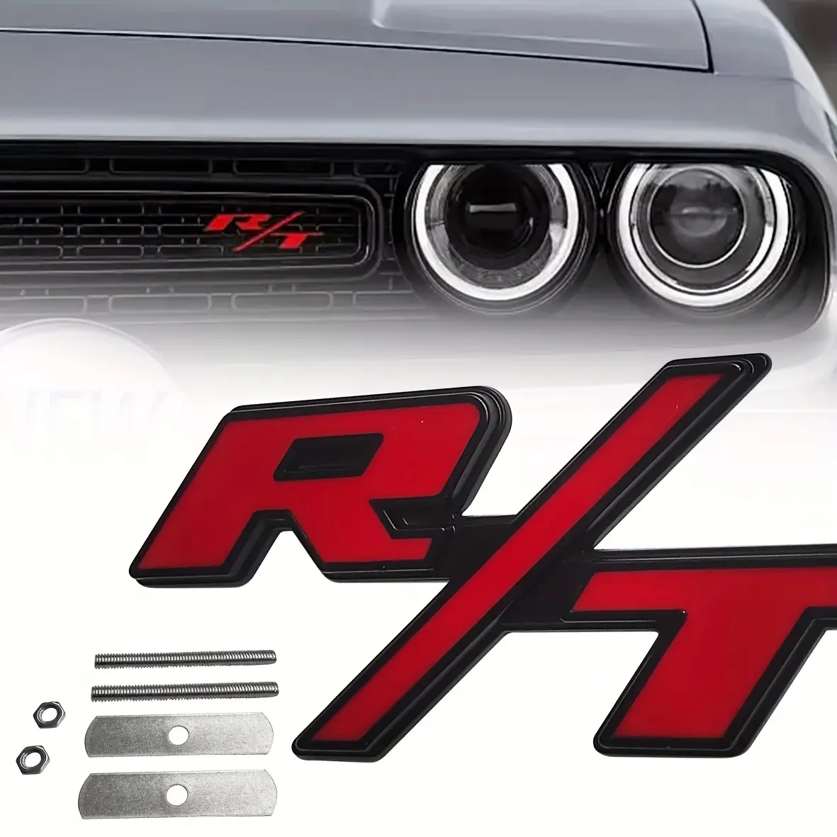 1pcs R/T Front Grill Emblem - Red Black Car Truck Badge Nameplate, Vehicle Exterior Decoration, Car Decor, Automotive Accessories