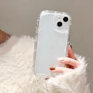 Aesthetic Wavy Frame Glossy Phone Case, Cute Curly Edge Shockproof Cover with Full Camera Protection suitable for iPhone 17 Air 16 Pro 15 14 Plus 11 13 12 Pro Max X XS XR XS MAX