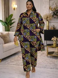 Women’s African Print 3-Piece Set – Ankara Pant Set with Longline Kimono Jacket