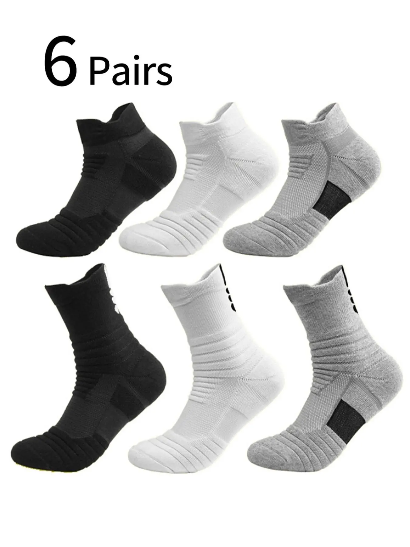 6 Pairs Men's Basketball Socks, Long Cuff Professional Court Socks, Low Top Thick Sports Socks, Comfortable Breathable Anti-Odor Running Socks, Athletic Socks, Workout Socks