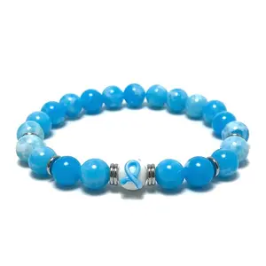 Limited Edition Foster Care Awareness Blue Ribbon Unisex Mens and Womens Stretchy Bracelet