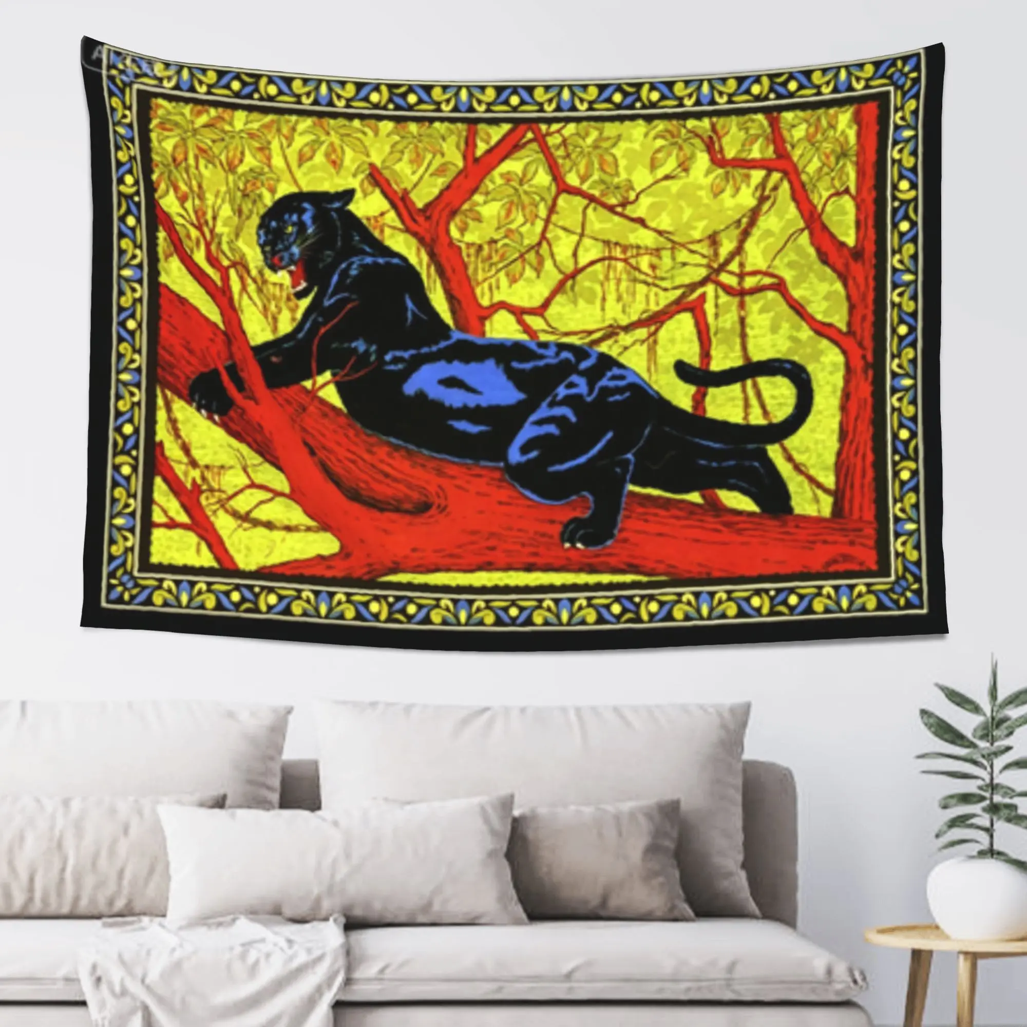 3x5 Ft Black Panther Jungle Tree Tapestry - Vintage Bohemian Wildlife Art Wall Hanging, Wall Decor, Boho Aesthetic Home & Festive Party Backdrop Supply
