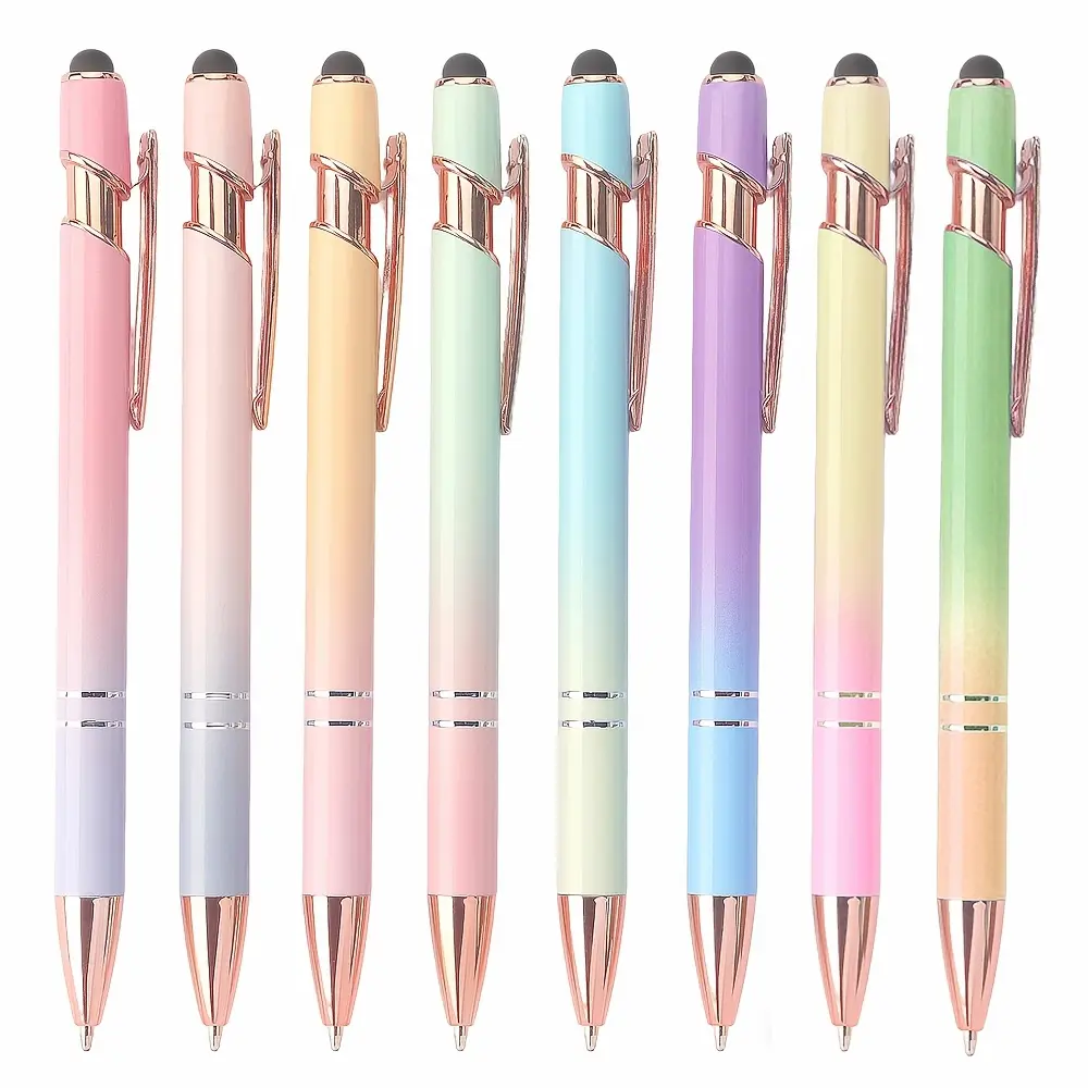 8pcs/16pcs 2-In-1 Retractable Ballpoint Pens with Stylus Tip, Metal Stylus Pen for Touch Screens, 1.0Mm Black Ink, Ideal for Office And School Supplies