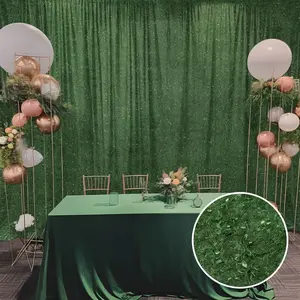 8ftx8ft Green Fringe Shag Polyester Event Drapery Panel, Minky Fabric Divider Backdrop Curtain
