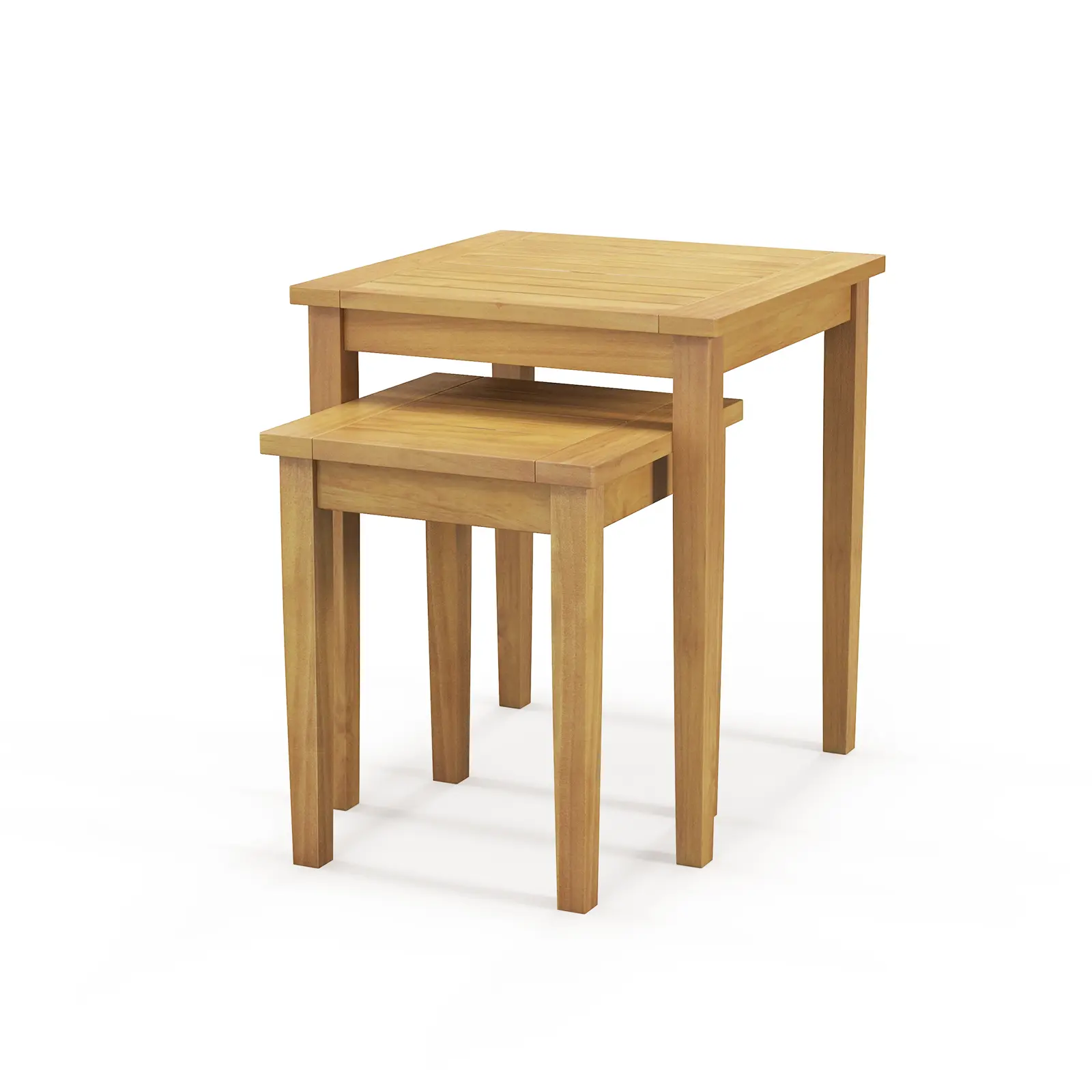 COSTWAY - 2 Pieces Space Saving Design Teak Wood Outdoor Patio Nesting Table