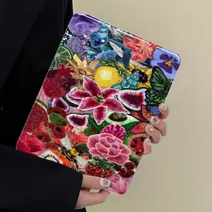 Floral Fruit Design Three-Tier Stand iPad Case,Transparent Acrylic Hard Back,Pencil Slot & Charger Port,Fits iPad 7.9/8.3/10.2/10.5/10.9/11/12.9 13 inch,Shock-resistant Full Cover Protective Case Suitable for Offices Schools Homes