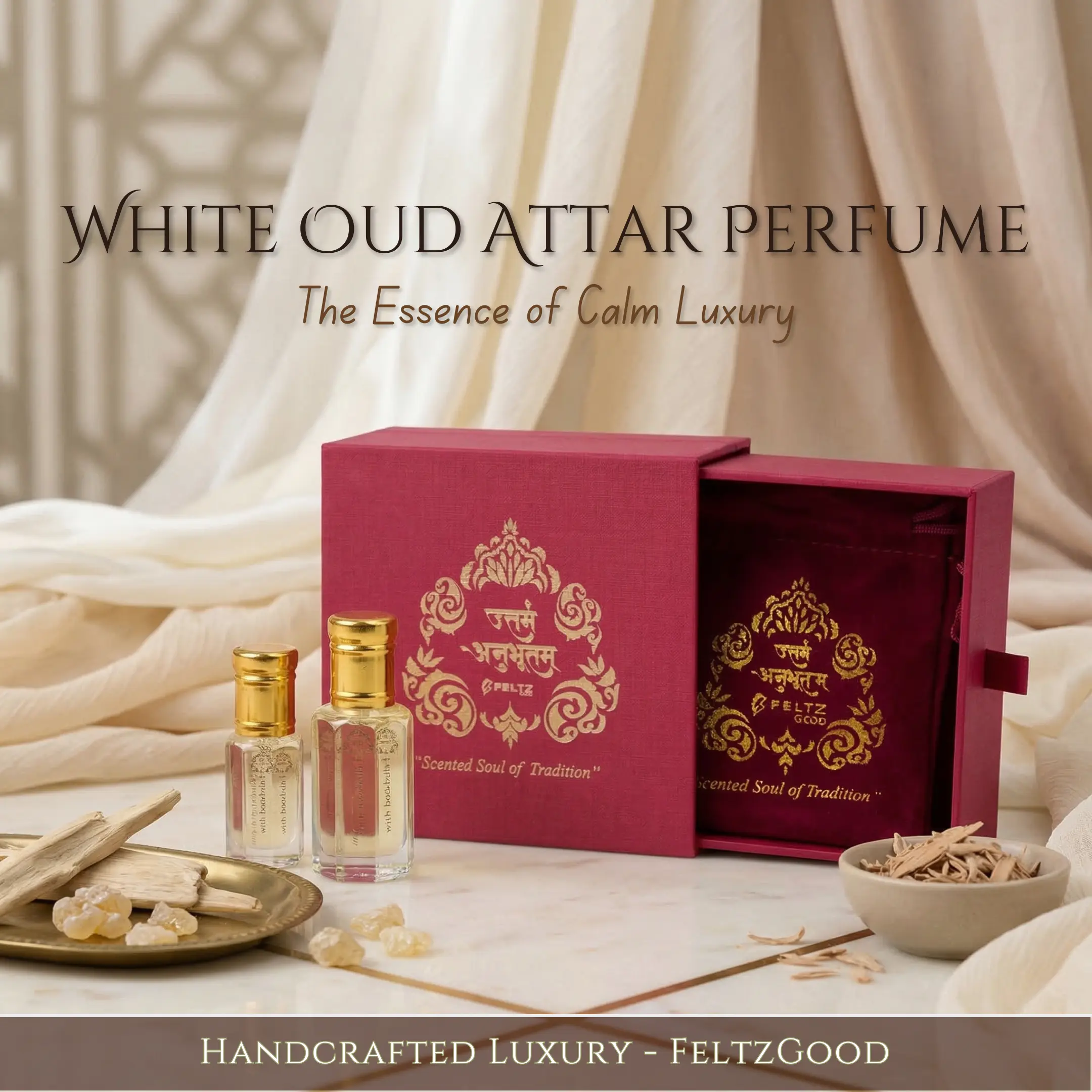 Kannauj White Oudh Attar Perfume Oil - Natural Oud, Concentrated, Alcohol-Free, Cruelty-Free Woody Creamy Unisex Fragrance in Glass Bottle with Gift Box for Celebrations, Formal Events