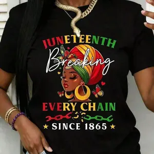 Juneteenth Breaking Every Chain Since 1865 Big & Tall Black and White T-Shirt for Women Plus Size - Celebrate Freedom Independence Day Holiday Gift