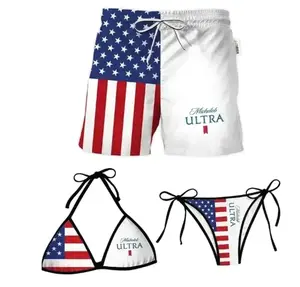 Michelob Ultra Inspired Couples Swimwear Set, Women's Tie Side Bikini & Men's Beach Shorts, Tropical Vacation Swimwear, Summer Beach Outfit