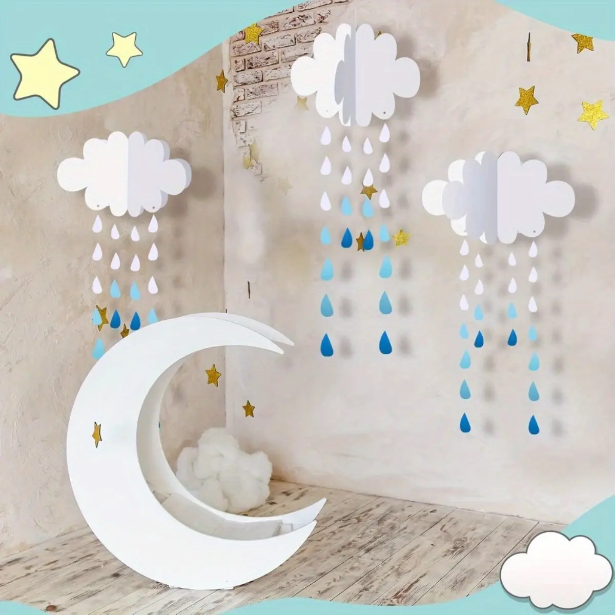 3D Cloud Hanging Decorations Paper Artificial Clouds and Raindrops Props Ceiling Decorations Perfect for DIY Weddings, Parties, and Rooms, DIY Party Decor