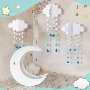 3D Cloud Hanging Decorations Paper Artificial Clouds and Raindrops Props Ceiling Decorations Perfect for DIY Weddings, Parties, and Rooms