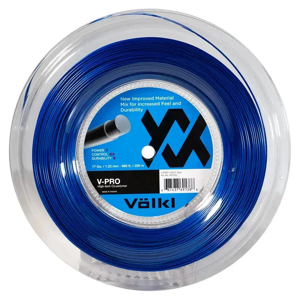 V-Pro Tennis String Reel, Blue, 660ft Length, Firm Response, Multiple Gauges, Spin Control, for Intermediate to Advanced Players