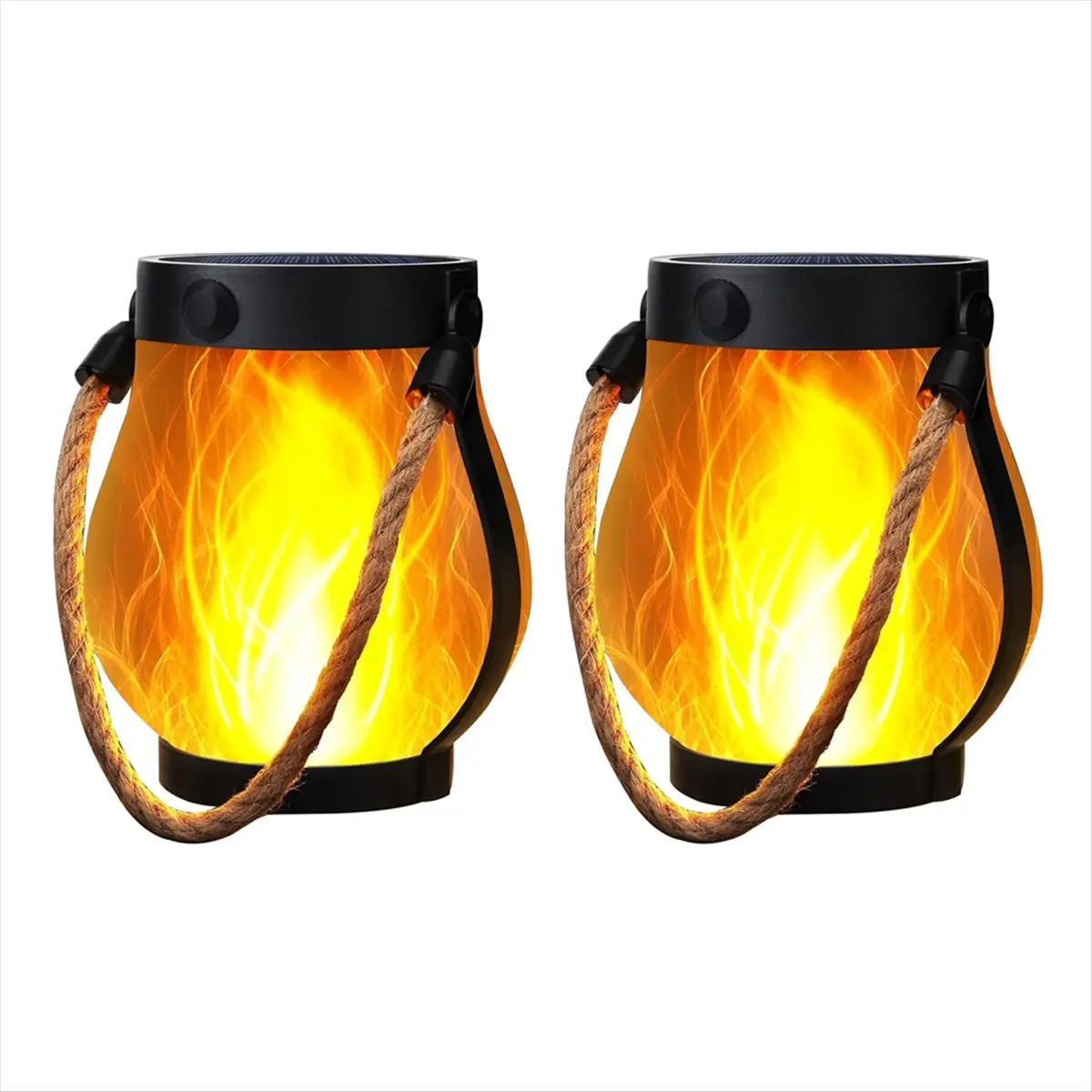Solar Lanterns Lights Flickering Flame Garden Lights with Dual Charging USB & Solar Outdoor Waterproof Hanging Lantern