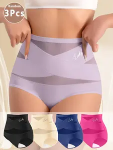High Waist Tummy Control Shapewear Panties for Women, Random 3 Pcs, Cross Compression Waist Trainer, Butt Lifter Seamless Body Shaper Underwear