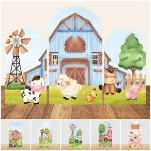 Cartoon Farm Barn Animal Arch Background Baby 1st Birthday Party Decor Photography Background Elastic Fabric Photo Studio Props
