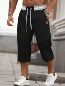 Men's Plain Loose-Fit Elastic Cropped Capri Pants with Drawstring Waist - Menswear for Summer Casual, Home Loungewear, Multiple Colors outdoorfun