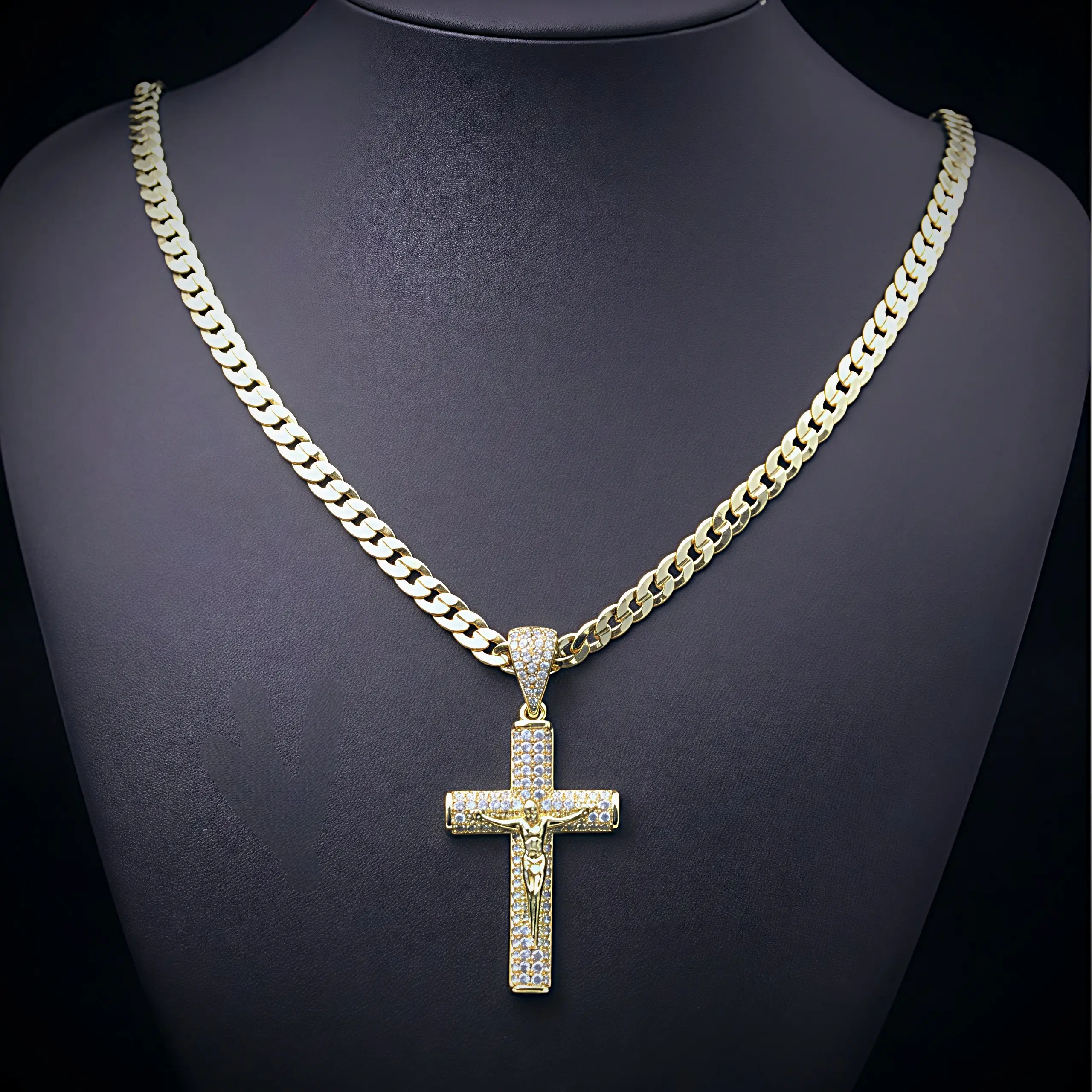 YC 14k Cuban Cross,Handcrafted Polishing and Multiple Electroplating Daily Wear Necklace,Valentine's Day Gift.