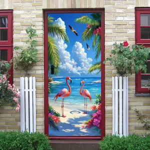 2pcs   Tropical Flamingo Beach Wall Stickers Self Adhesive Removable Waterproof Decorative Stickers for Living Room Bedroom Home Wall Decoration  Collage Self-Adhesive Door Sticker