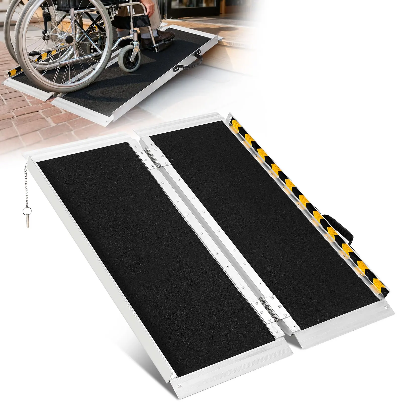 Heavy Duty & Portable Aluminum Wheelchair Ramp – 5FT Folding, 800 lbs Capacity, Non-Slip Surface for Home Steps, Doorways, Cars, Scooters – Handicap Accessible, 2-Fold Design