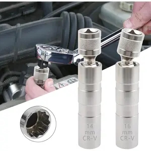 Spark Plug Socket Set, Thin Wall Magnetic Swivel Socket with 12-Point Design for Tight Engine Spaces, Prevents Ceramic Breakage & Dropping, Compatible with BMW Nissan Mini Mercedes