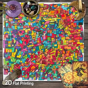 Colorful Geometric Tarot Card Abstract Altar Tablecloth Event Party Supplies for Spread Divination Golden Multicolored Magic Astrology Spiritual Tarot Pad Abstract Square Gaming Tablecloth Party Games Activities