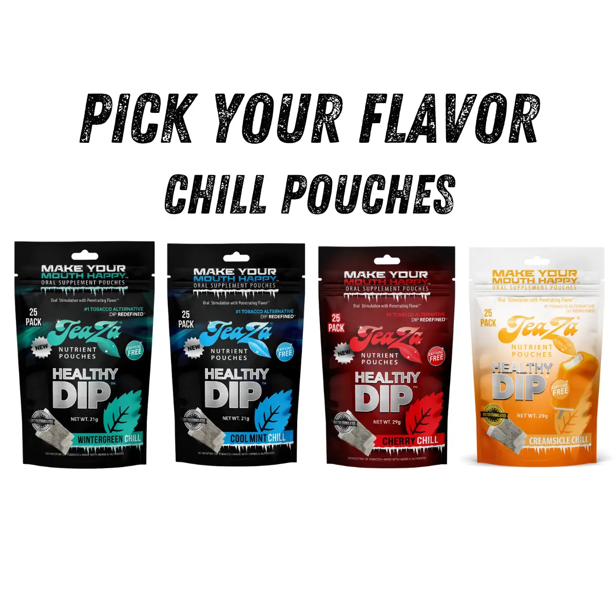 TeaZa Herbal Pouches "Chill Series" - Pick Your Flavor - Herbal Tea, Chamomile & B Vitamins, Wintergreen, Creamsicle, Cherry, Cool Mint