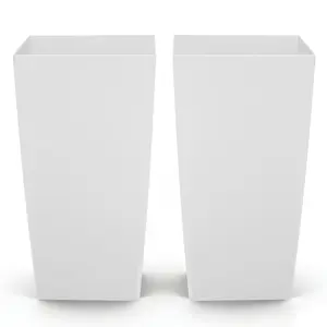 VEVOR Tall Planters Set of 2, 30 Inch Large Outdoor Taper Planters for Outdoor Indoor Plants, Front Porch Plastic Modern Flower Pots with Casters, Inner Pot & Drainage Holes for Patio, Garden, White