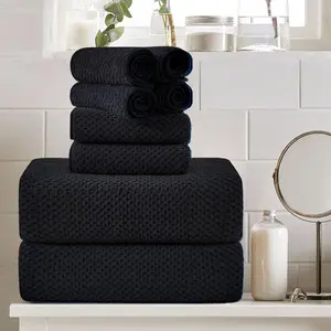 8 count Large Black Family Bath Towel Set-2  Bath Towel Sheets,2 Hand Towels,4 Washcloths-600GSM Soft Highly Absorbent Quick Dry Beach Chair Towels Woven Towels for Bathroom Hotel and