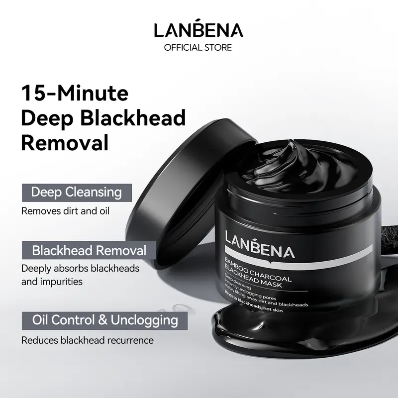 LANBENA Blackhead Mask, Upgraded 2.0 Bamboo Charcoal Nose Pore Strips, Black Head Remover Mask for Face, Puntos Negros, Deep Cleansing for All Skin Types, 30g+60pcs paper