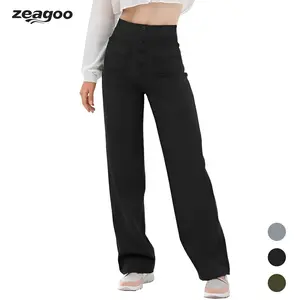 ZEAGOO 2024 Christmas Women's Casual High Waisted Straight Leg Pants Button Down  Stretchy Trousers with Multiple Pockets Everyday