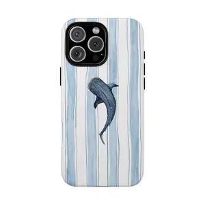 Aesthetic Dolphin Phone Case – Ocean Animal Blue Stripe| Phone Cover suitable for Samsung Galaxy 23 24 25 5G iPhone 17 ProMax Air 16 plus cases  15 pro max 14, 13, 12 with screen protector| Beautiful phone case| Shockproof protective case
