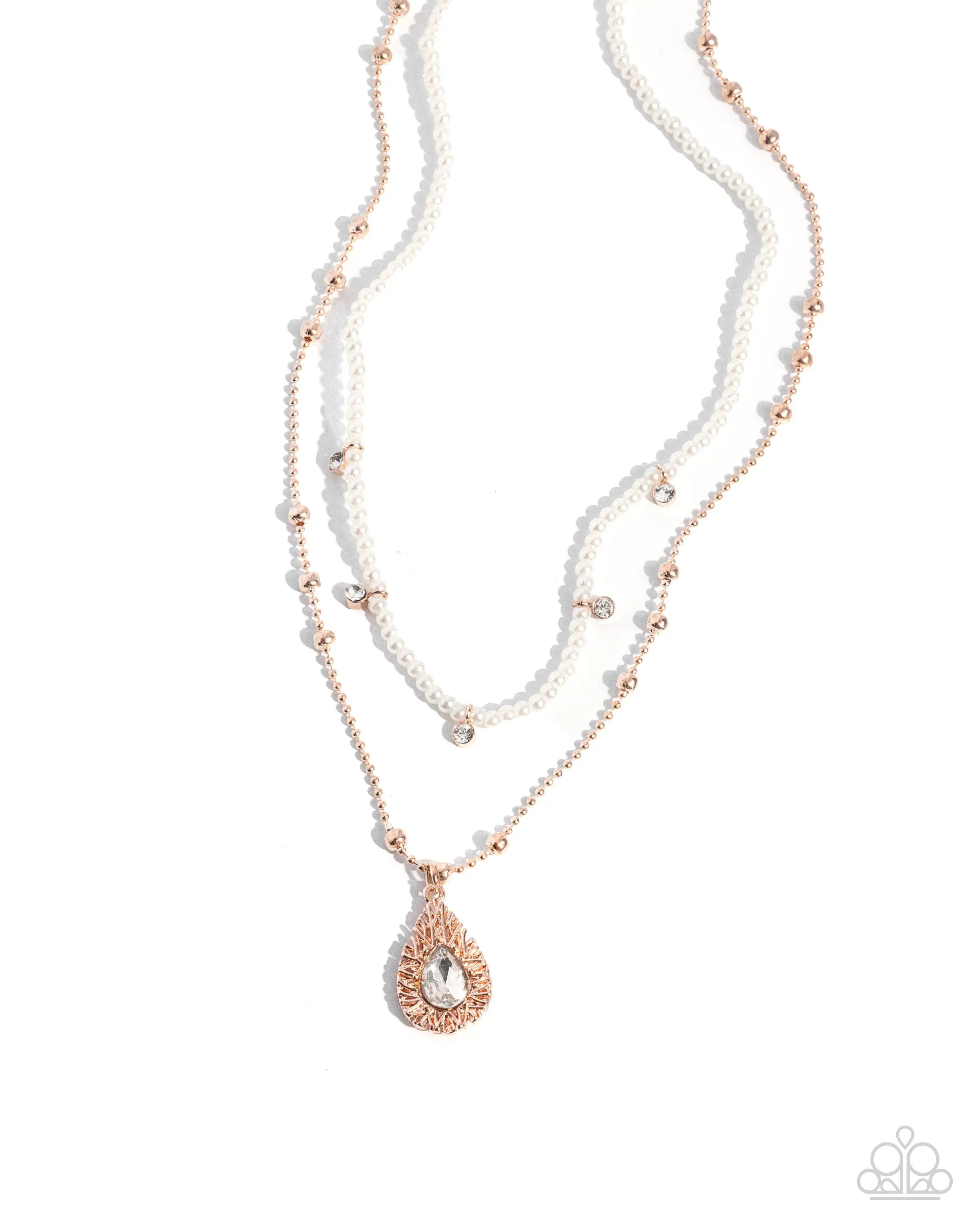Radiant Reminder - Rose Gold Teardrop White Pearl Layered Short Necklace - Paparazzi