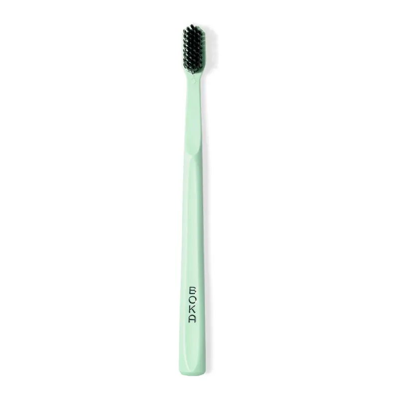 Boka Classic Manual Toothbrush with Extra Soft Activated-Charcoal, Tapered Bristles, Bioplastic Handle Includes Travel Cap, Dentist-Approved, Mint