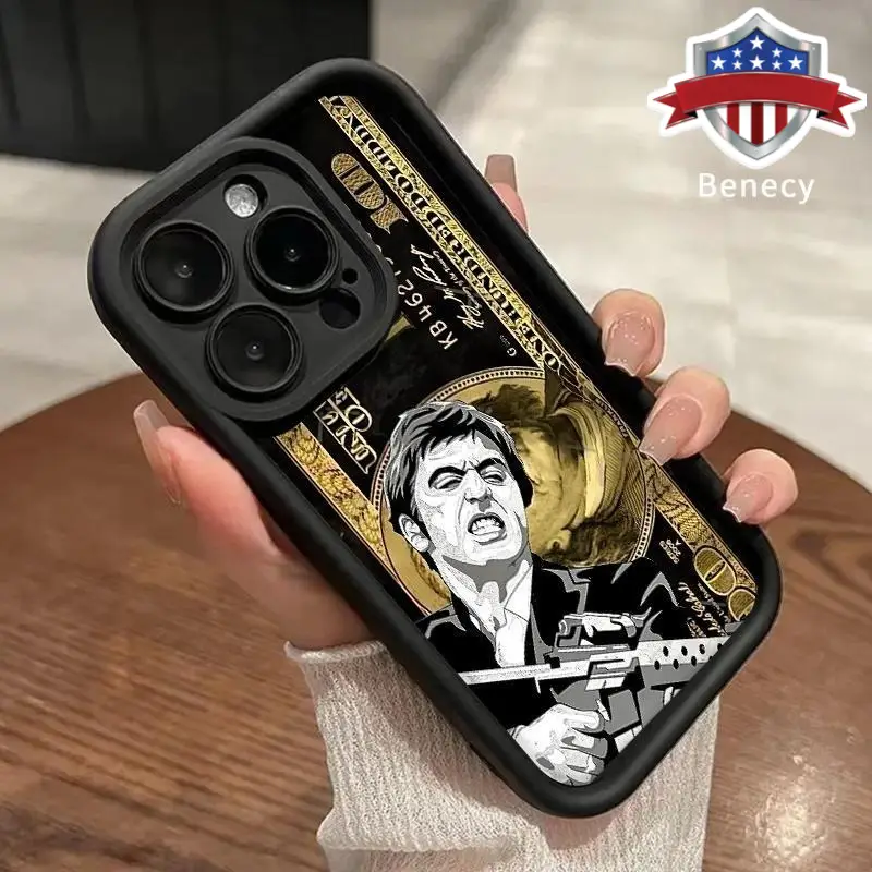 Money Scar Face Painted Pattern Phone Case for iPhone 17 16 15 14 Pro Max 13 12 11 Air XR XS Plus Shockproof Non Slip Military-Grade Protection Silico