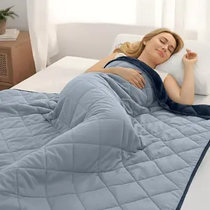 20lbs Weighted Blanket for Adults Sleeping, Double-Sided  Season Reversible 75D Cooling Mesh & Warm Ribbed Microfiber, 48"x72" Navy Blue Contrast Color, Machine Washable