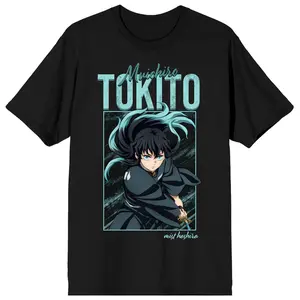 Demon Slayer Infinity Castle Muchichiro Tokito Adult Black Crew Neck Short Sleeve T-shirt-3XL