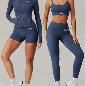 KFFIT-  High waist leggings pants short Bra jacket set  skinny pants luxe layers women summer sportswear gymwear workout