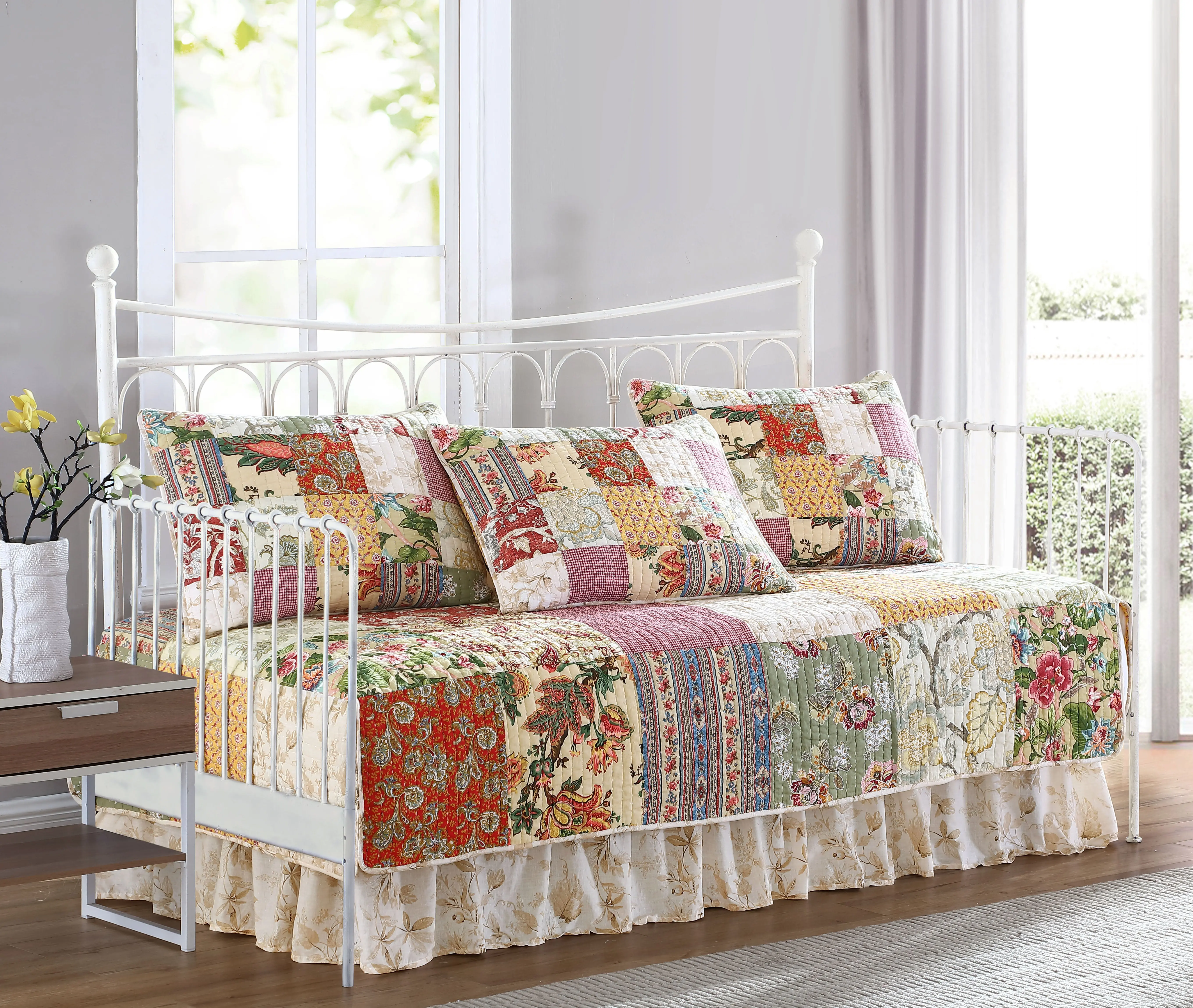 5-Piece 100% Cotton Pre-Washed Patchwork Quilt Coverlet Set, Daybed Size