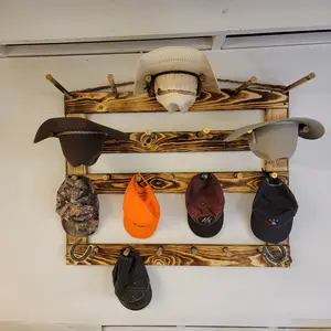 Western Cowboy Hat Rack with 13 Gimmie Cap Pegs Rustic Wooden Organizer Handcrafted in USA Space-Saving Home Decor Hanging Hook for Campers Trailers or RVs