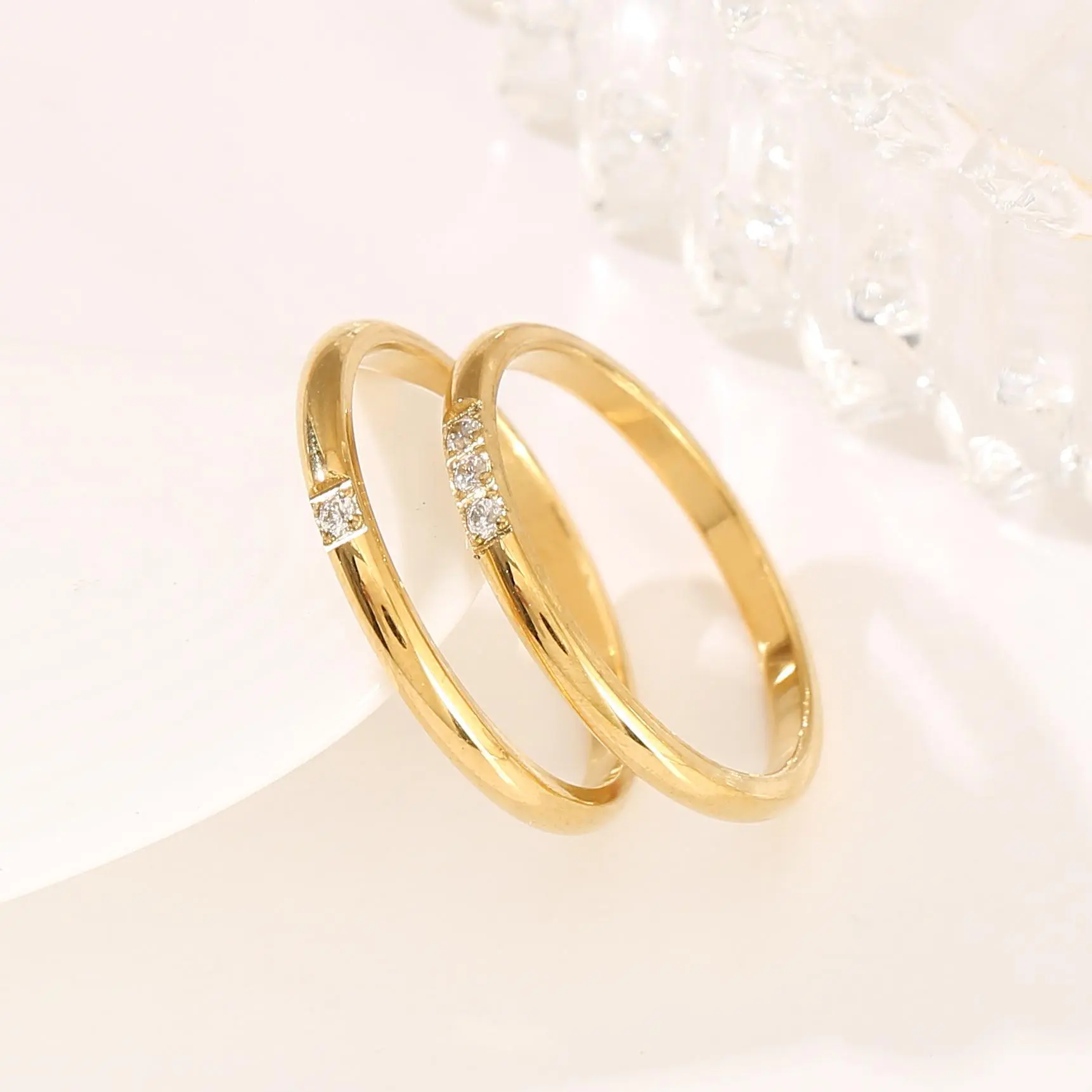 Stainless Steel Royal White Zircon Rings For Women Men Square Crystal Thin Slim Stackable Opening Couple Rings Size 5-10