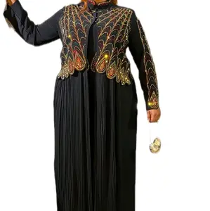 Elegant Abaya with Long Sleeves for All Ladies Featuring Intricate Black Embroidery and Stylish Design