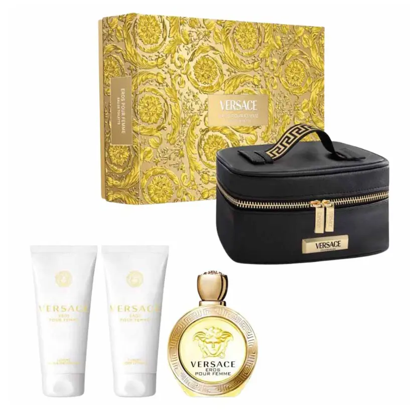 VERSACE EROS POUR FEMME 3.4oz/100ml Full-size EDT Spray +3.4oz/100ml Body Lotion+3.4oz/100ml Bath/Shower Gel+ Travel BAG Floral Eau Perfume Deep Floral Perfume