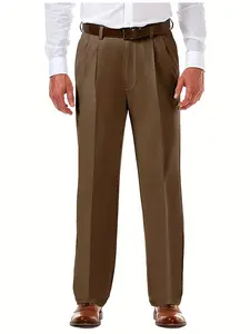 Men's Plus Size Formal Solid Color Long Pants, Slim Fit Office Pants, Comfortable Business Wear, Stylish and Professional Look