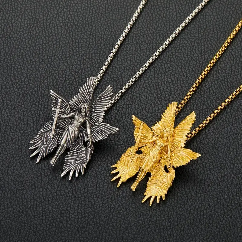 New Arrival Retro Eight-Winged Angel Goddess Archery Necklace European American Exaggerated Fashion Vintage Gold Plated Pendant for Fashion Lovers
