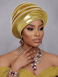 African Style Shiny Headscarf Hat, Multicolor Party Wedding Accessory, No Hair Styling Needed, Elegant Event Headwear